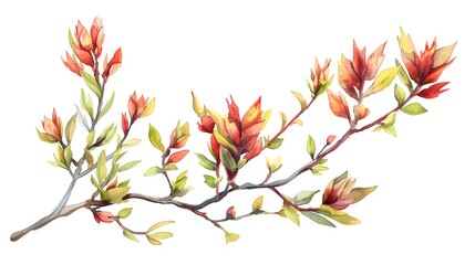 Wall Mural - Kangaroo Paw branches with green leaves watercolor illustration. Flat vector illustration isolated on white background
