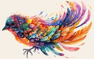 Wall Mural - Whimsical, feathered creature inspired by various bird feathers, with an emphasis on fantasy and imagination