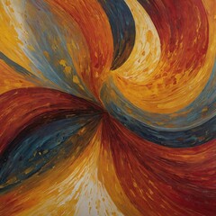 Poster - Swirl of vibrant colors dominates canvas, creating dynamic, mesmerizing effect. Brush strokes bold, expressive, weaving together hues of red, yellow, blue, orange in dance that both chaotic.