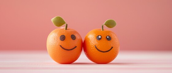 Wall Mural - Two couple orange with smiley faces on a desk. International Friendship Day Concept.