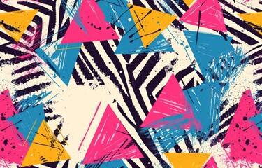 Wall Mural - pattern with triangles and zebra stripes in the style of grunge brush strokes from the 90s, a vintage and retro design on a white background Generative AI