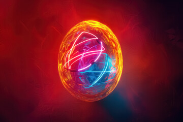 Wall Mural - vibrant neon abstract light egg on a red background
