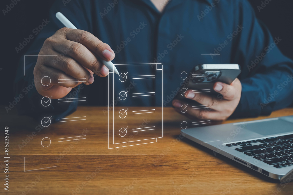 Checklist, Digital and smart checklist document concept, Businessman ...