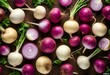 AI generated illustration of the Top view of turnips on a table