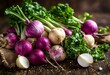 AI generated illustration of the Top view of turnips on a table