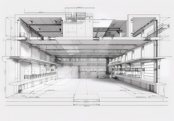 Leinwandbilder - Industrial construction, wireframe rendering, technical illustration