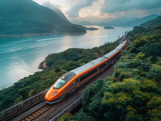 Wall Mural - Rapid train traveling in scenic rural area