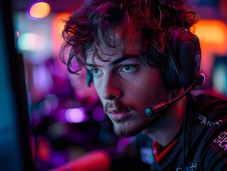 Wall Mural - Gamer competing in high-stakes esports tournament