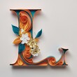 Elegant Paper Quilling Art Forming the Letter L Embellished with Floral Designs.