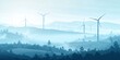 environment, flat design, wind turbines on a misty hillside