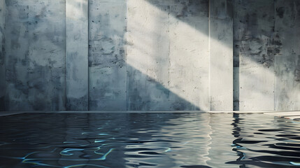 Wall Mural - A large pool of water with a wall in the background. The wall is made of concrete and has a shadow on it