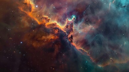 Canvas Print - A colorful nebula with a bright orange and blue cloud