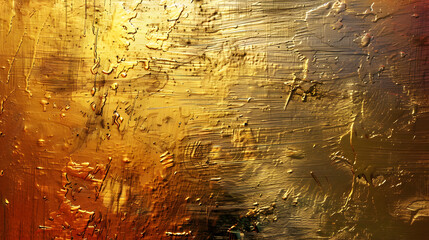 Wall Mural - A gold and brown wall with a lot of texture. The wall is covered in paint and has a lot of brush strokes. The wall appears to be a part of a painting or a piece of art