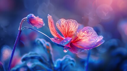 Wall Mural - A flower is on a spoon, and the spoon is in a blue and red background