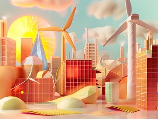 Poster - renewable city skyline sustainable architecture and green energy
