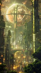 Poster - futuristic cityscape powered by interconnected renewable energy grids a digital 3d painting