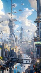 Poster - Futuristic Digital Painting of Interconnected Renewable Energy Powered Cityscape