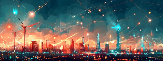Poster - Futuristic Cityscape Powered by Interconnected Renewable Energy Grids