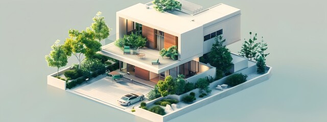 Poster - sustainable architecture of a net zero energy building visualized in 3d infographic