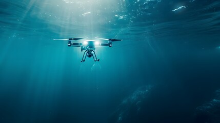 Wall Mural - Aquatic Drone Monitoring Drone flying above water for environmental monitoring