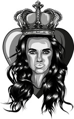 Sticker - Vintage concept of pretty woman with crown pendant in monochrome style isolated vector illustration