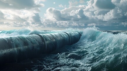 Poster - Dramatic Wave Crashing Against the Horizon Showcasing Ocean Based Wave Energy Harnessing