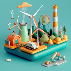 Poster - energy costs renewable vs fossil fuels infographic 3d render colorful sustainable technology future