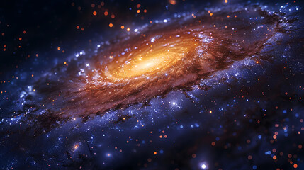 A stunning spiral galaxy with blue and golden glimmers in the cosmos. Deep space, milky way and universe concept