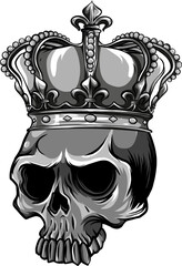 Sticker - monochrome Hand drawn vector illustration of king skull