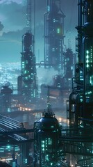 Poster - Futuristic Geothermal Powered Cityscape Illuminated at Night