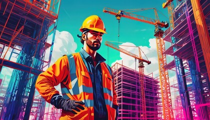 Builder's day. a construction worker at a construction site. a man at a construction site