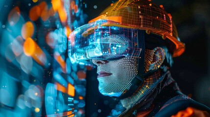 Poster - The engineer using VR Goggles len redefines traditional construction methodsThrough the lens of digital innovation.