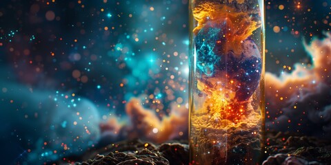 Wall Mural - stunning minimalist illustration of universe inside of a tall glass bottle