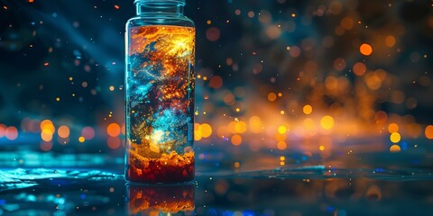 Wall Mural - stunning minimalist illustration of universe inside of a tall glass bottle