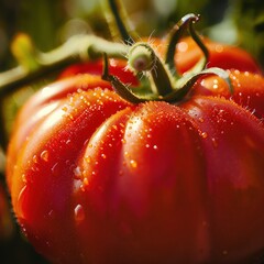 a close up of a tomato that has water on it