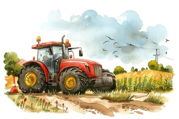 precision farming technologies in watercolor, gps and iot sensors visual, white isolated background.