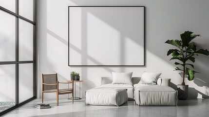 Canvas Print - minimalist gallery-inspired setting, a sleek metal frame hangs on a pristine white wall