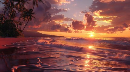 Wall Mural - Beautiful sunset over Hawaii realistic