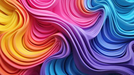 Wall Mural - 3d abstract wallpaper. Liquid metal rainbow waves. Rainbow colored swirls background