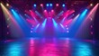 © Nabeel - empty stage for performances with colorful lighting. a stage set up with spotlights and lighting realistic