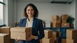 © zhia studio - businesswoman moving office carrying boxes