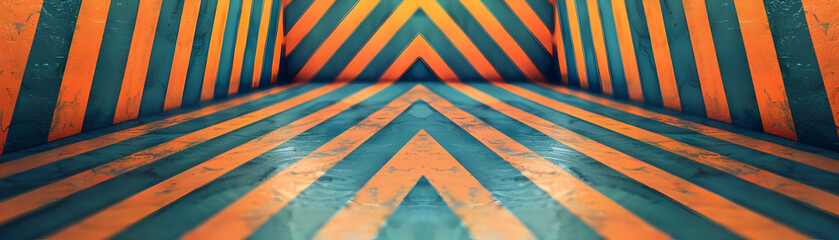 Wall Mural - A room with orange and blue stripes on the floor
