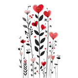 Fototapeta  - Valentine's Day with hearts and flowers growing on tall stems with white background