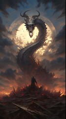 Wall Mural - dragon in the sunset