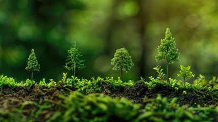 Sticker - Various small trees of different sizes sprouting against a lush green backdrop symbolize the importance of environmental stewardship coinciding with World Environment Day