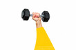 Collage cut-out style illustration of a woman using a gym dumbbell weight