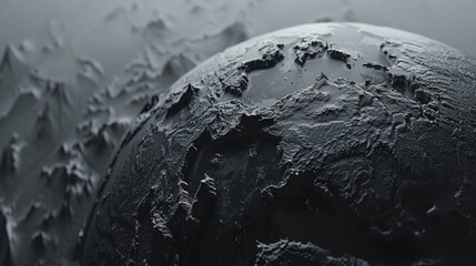 Wall Mural - a dynamic 3d rendering showcases an abstract version of planet earth in striking black and white fea