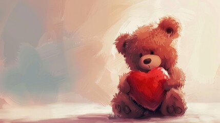 Canvas Print - Cute teddy bear with a huge heart