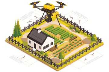 Wall Mural - Advanced unmanned drones utilize remote control for aerial spraying in agriculture, enhancing crop protection and promoting plant health