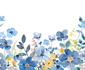 Wall Mural - A delicate and colorful watercolor flower border illustration, perfect for wedding invitations or card designs.